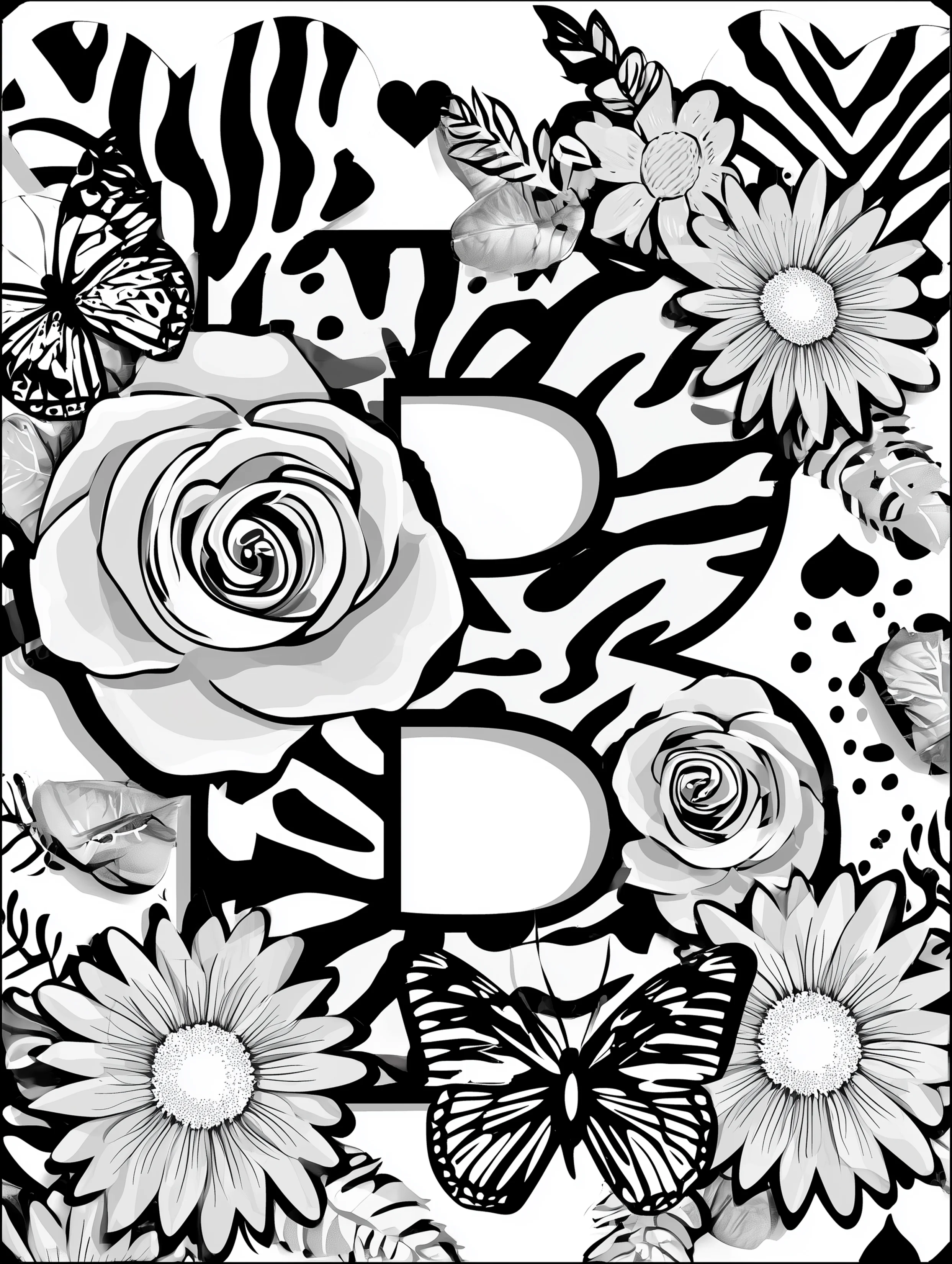 Free printable letter coloring page for adults featuring the letter B